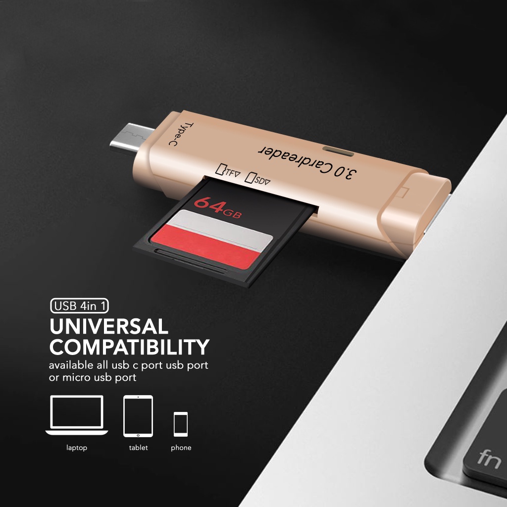 Actual 4 in 1 Card Reader High-Speed Smart 3.0 Metal Type C / Micro USB / SD Card / TF Memory Card Read OTG Adapter