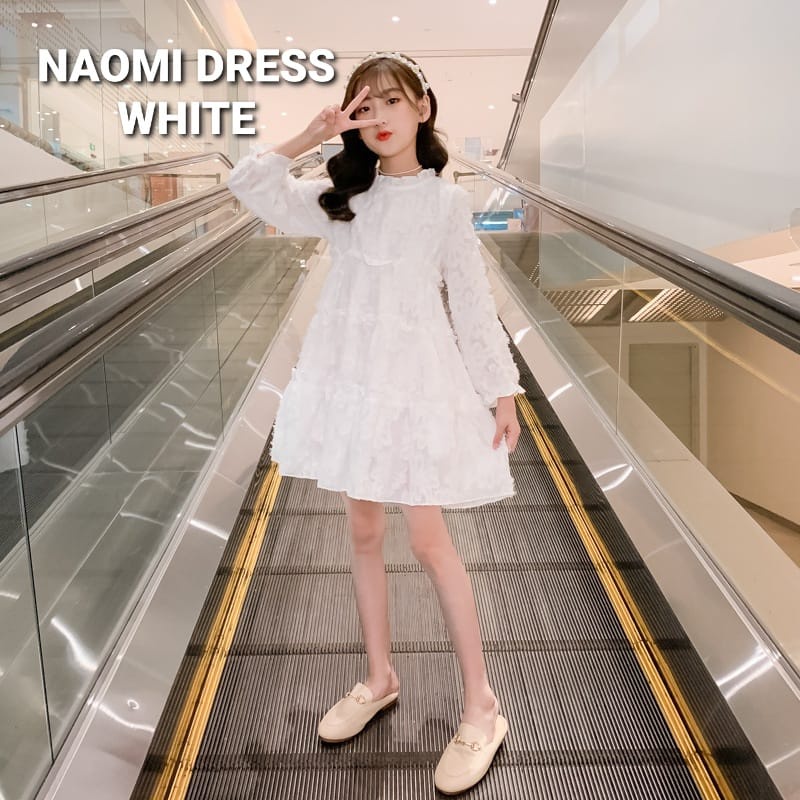 BAJUKIDDIE NAOMI DRESS WHITE GAUN PUTIH ANAK CEWEK KOREA IMPOR CASUAL