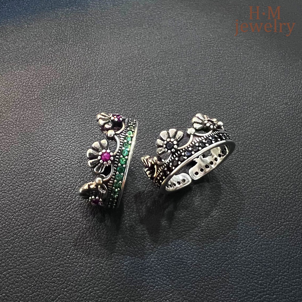 Cincin Bentuk Mahkota Bunga Unik Bahan S925 Silver Gaya Retro