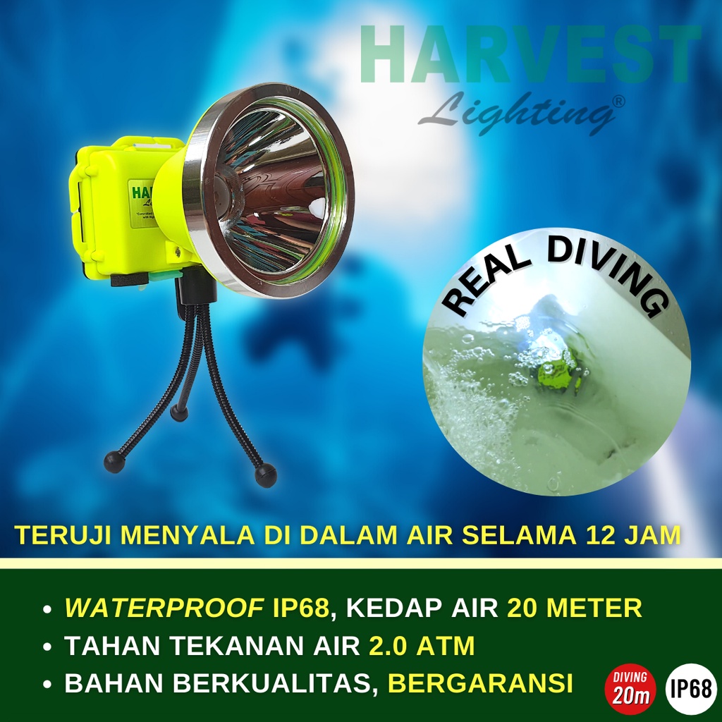 95W Headlamp HARVEST LIGHTING Senter Kepala LED Professional DIVING IP68 5600 MAH Lampu Emergency Selam Spearfishing Travel Hunting Rechargeable  Original Berkualitas Bergaransi