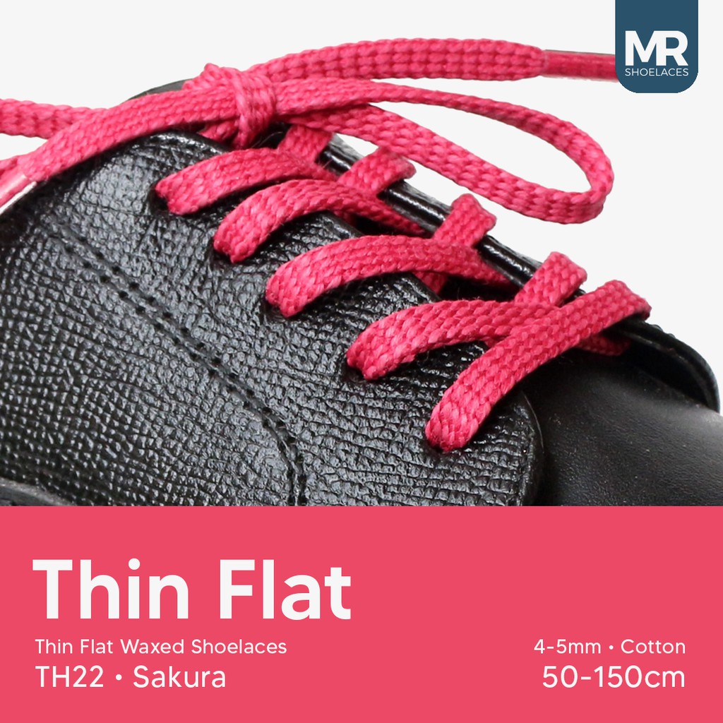 MR Shoelaces TH22 Sakura (Merah Muda) Tali Sepatu Lilin Gepeng Thin 3-4mm (Waxed Laces) 50cm 80cm 120cm 150cm Pink