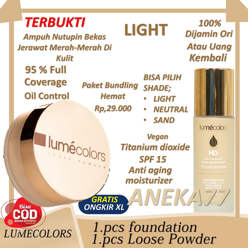 Lumecolor Foundation Light Netral Loose Powder Pondation LumecolorBedak Tabur Ringan  Tahan Hingga 1