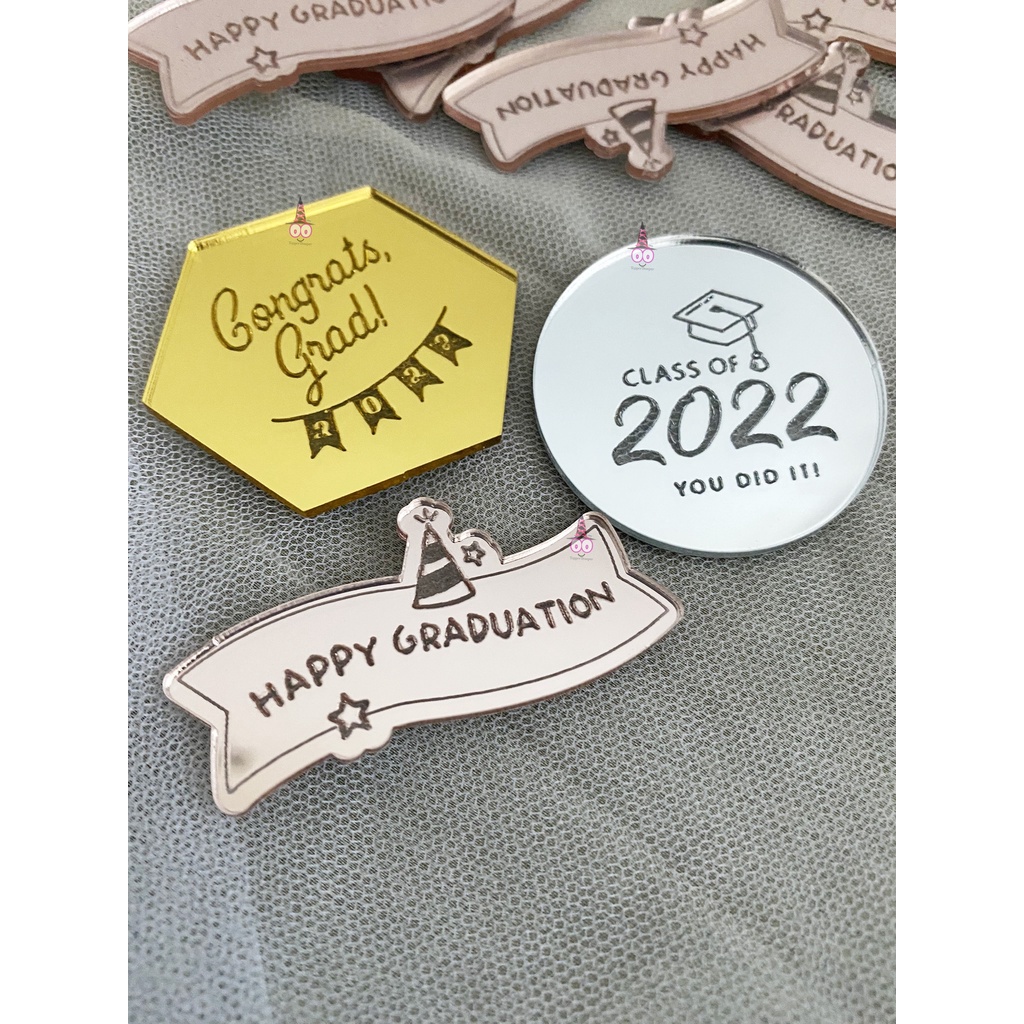 AKRILIK Tag Happy Graduation | Mini Topper Graduation | Tag Hampers Graduation | Hampers Tag Akrilik | Hiasan Hampers Label | Tag Hampers Kelulusan | Wisuda | Kado Wisuda