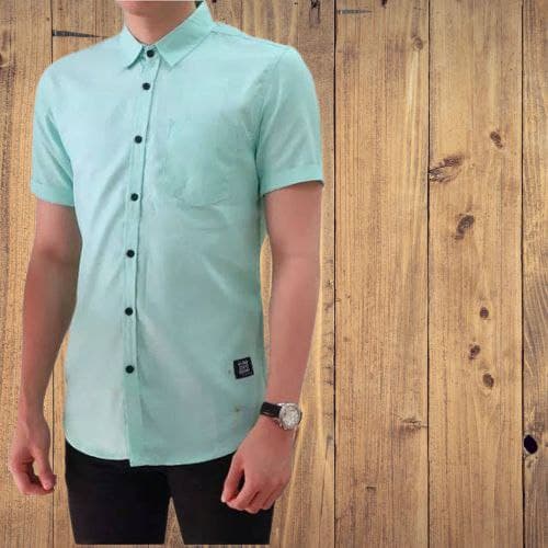 Bisa COD kemeja pria lengan pendek polos formal casual kerja santai