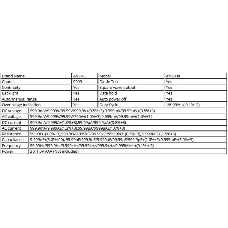 ANENG Digital Multimeter Voltage Tester - AN8008