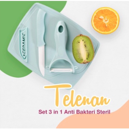 Talenan pisau set keramik 3 in 1 pengupas kulit buah sayur serbaguna stainless