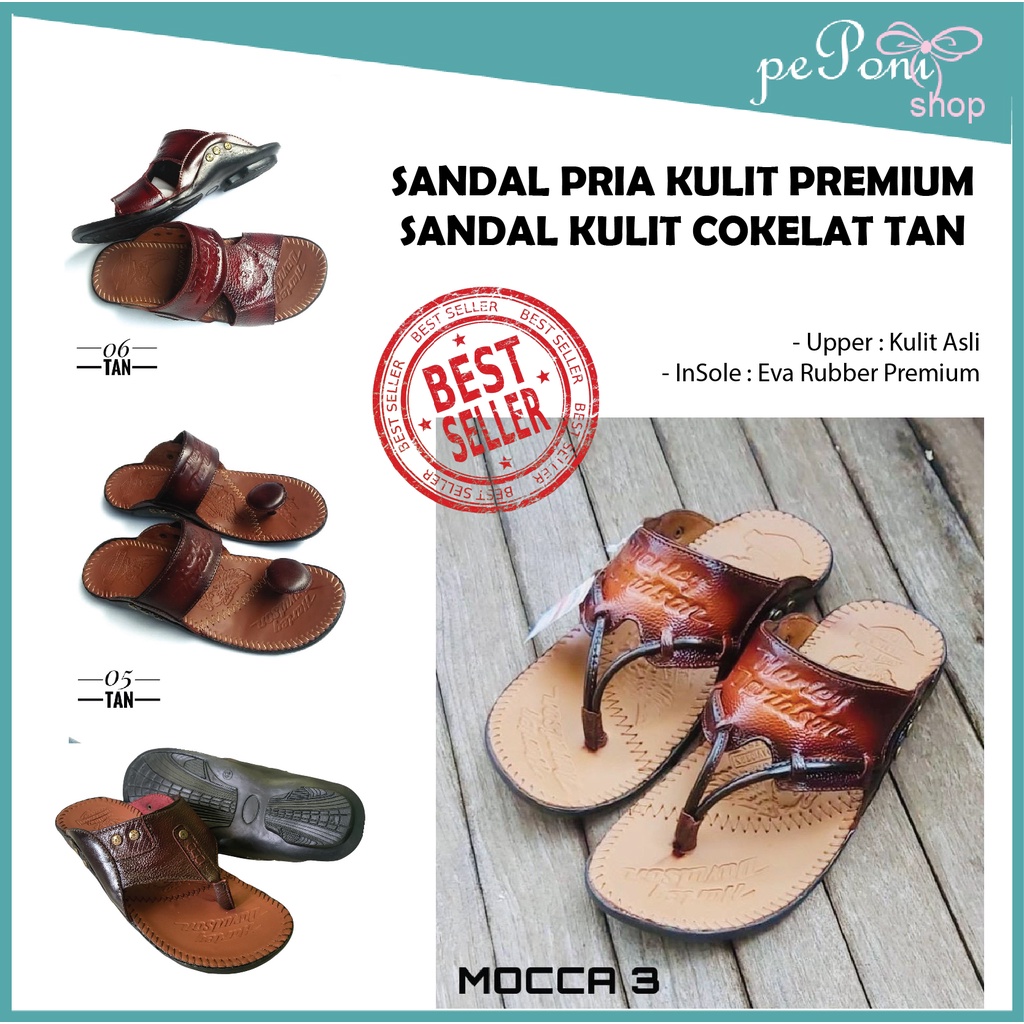 SANDAL PRIA KULIT COKELAT TAN - Sandal Kulit Premium - Sandal Pria