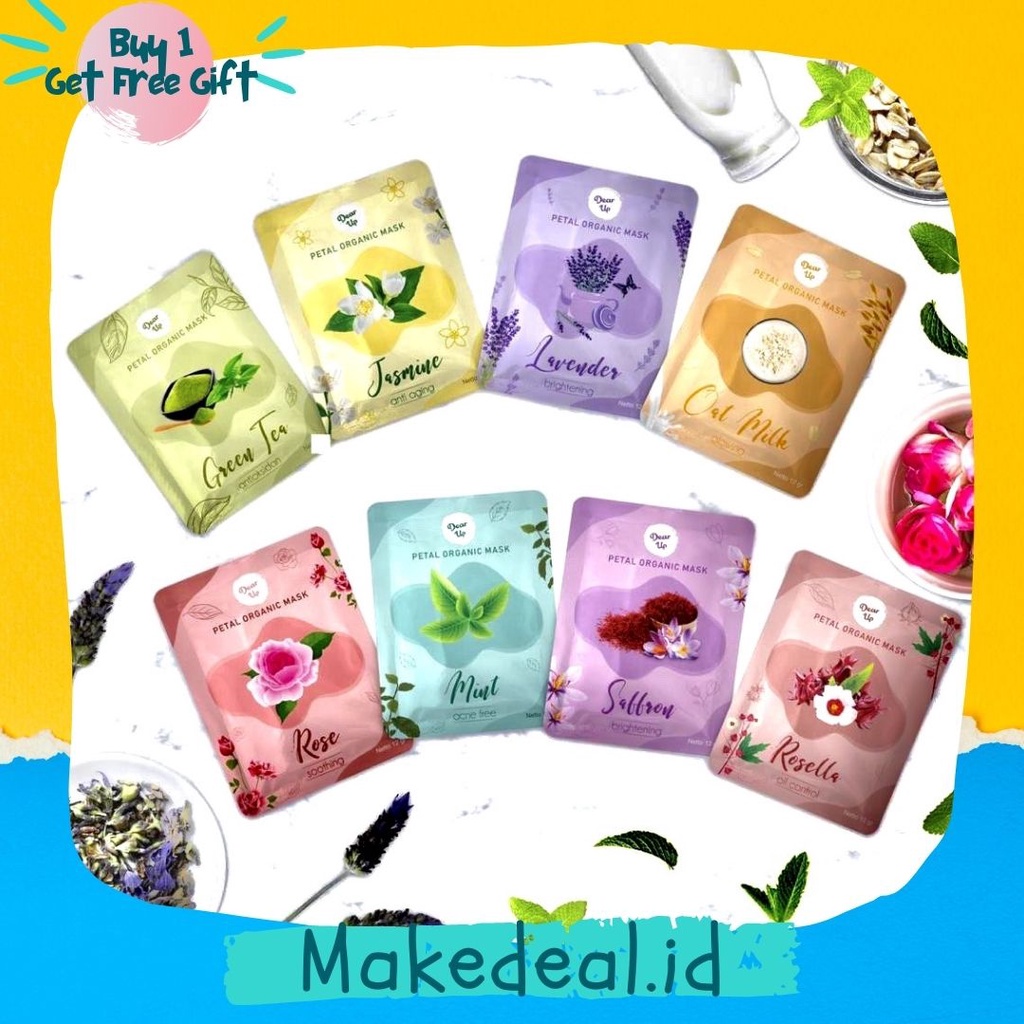 ( FREE GIFT ) DEAR UP PETAL MASK 10GR ORGANIC 100% BPOM KEMASAN PABRIK MASKER WAJAH 10 GR