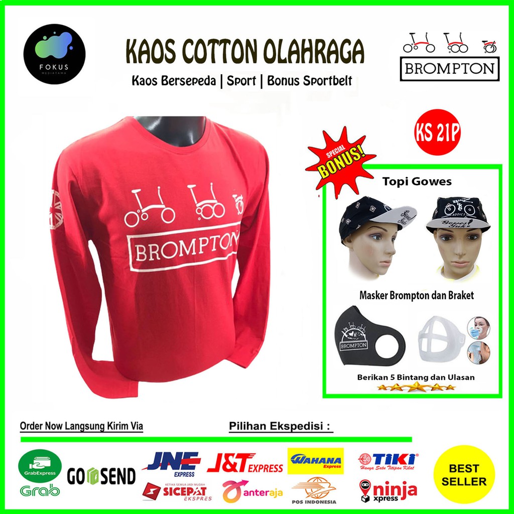 Kaos Sepeda Brompton Tshirt Gowes Bersepeda (Sepeda 3 Merah Panjang)