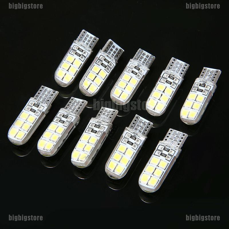 10pcs Error Free LED Silica Light Bulb T10 W5W 12SMD 2835 6000K White Lamps