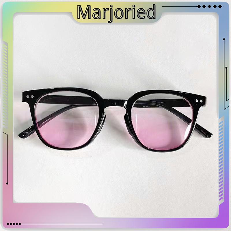 Gradient Pink Blush Glasses Wanita Trendi Wajah Bulat Kacamata Bingkai Hitam untuk Foto-MJD