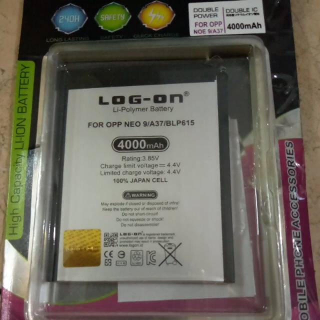BATERAI LOG ON OPPO A37 A37F NEO 9 BLP615 DOUBLE POWER 4000MAH JAPAN CELL 100 PERSEN
