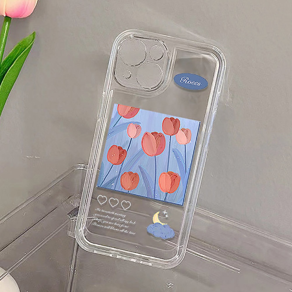 Soft Case Transparan Motif Bunga Tulip Untuk iPhone 13 11 12 Pro Max X XR XS Max 7 8 Plus SE 2020 2022