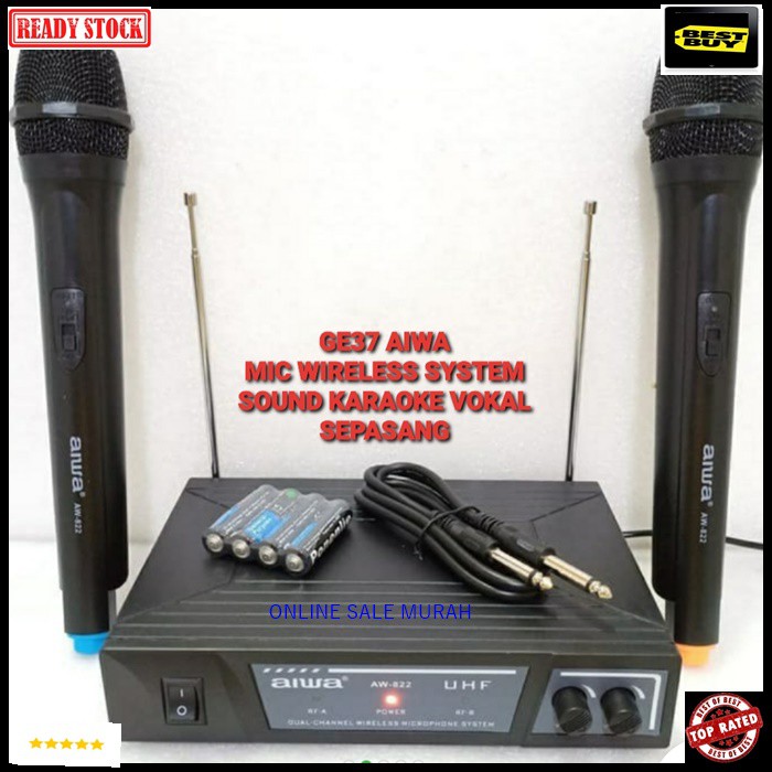 G37 Aiwa naiwa mic karaoke wireless system mik wireles mikrophone profesional pro suara audio sound vokal vocal panggung dj studio G37   Bisa DI SEGALA JENIS SOUND AUDIO SYSTEM  1RECEIVER +2 MIC PEGANG  jarak 20 - 30 meter  suara bagus, jernih dan empuk d