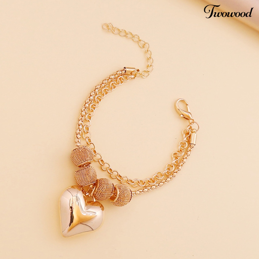 Twowood Necklace Heart Pendant Link Chain Women Multi-layer Necklace Electroplating Hook Earrings Bracelet for Party