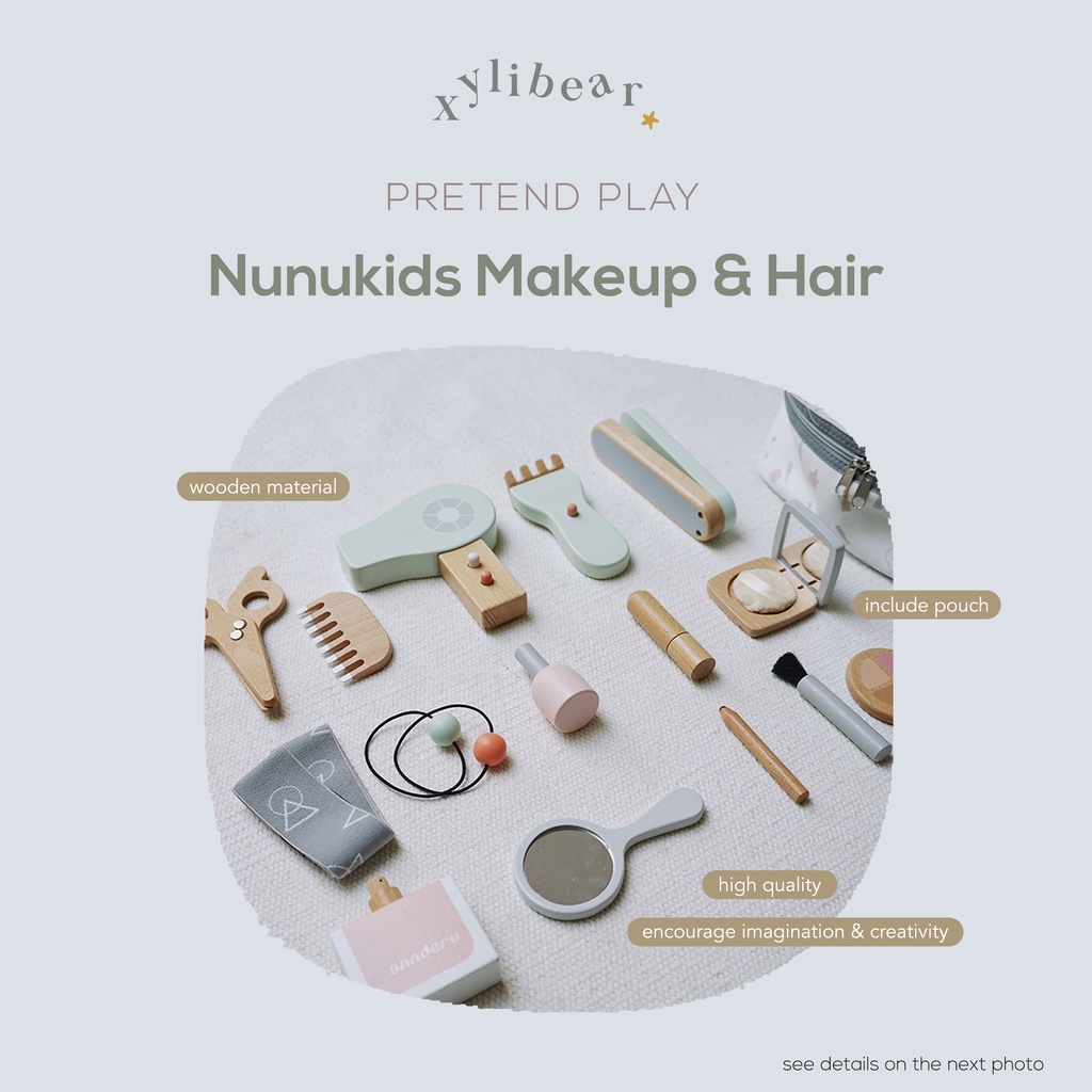 Nunukids Makeup & Hair - Wooden Toys - Xylibear - mainan anak perempuan laki laki make up salon barb