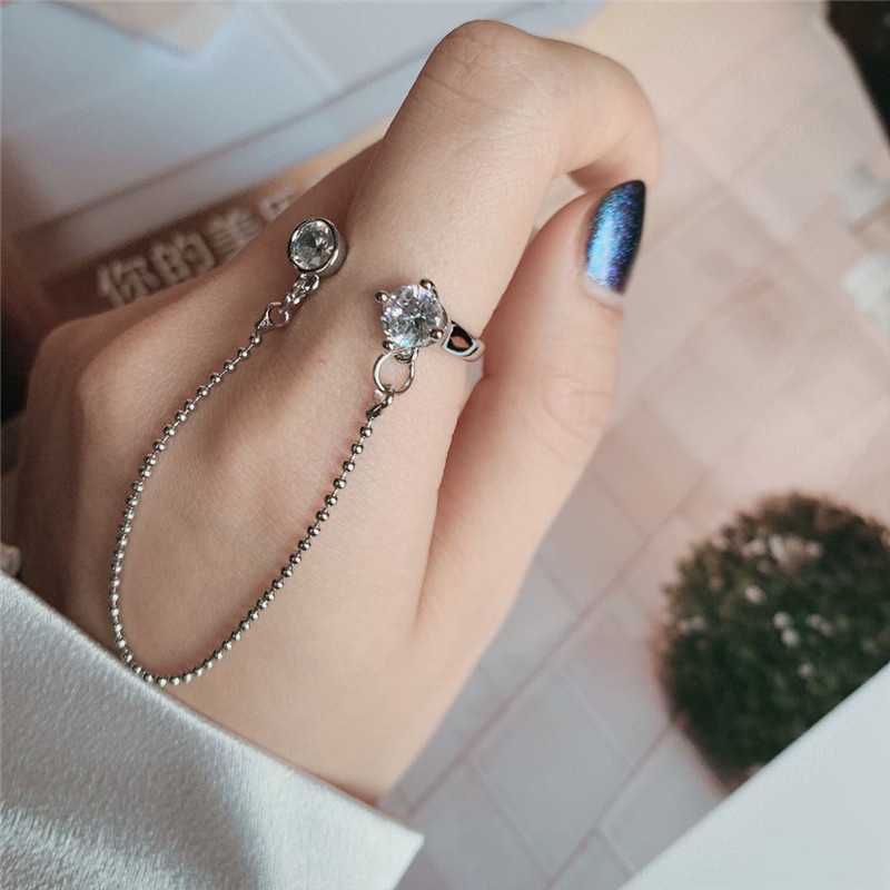 Cincin Model Terbuka Aksen Kristal Zircon Gaya Harajuku Korea Vintage