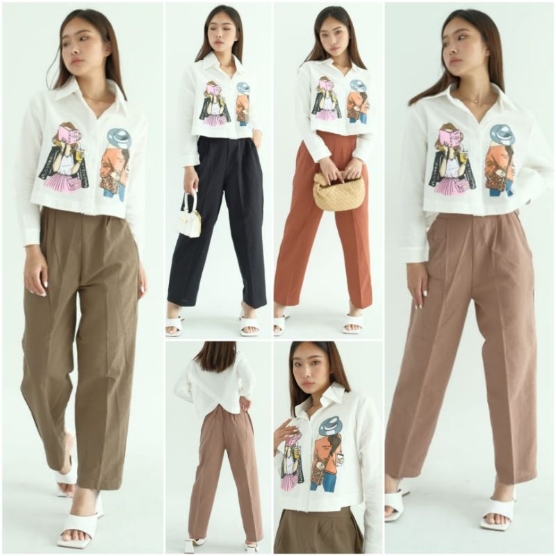 ⚡️CLEARANCE SALE ♡ PREMIUM ♡ ORIGINAL ! MARIANNIE FASHION PATTERN 2 IN 1 SET BACK SLING SHIRT WITH LONG PANTS