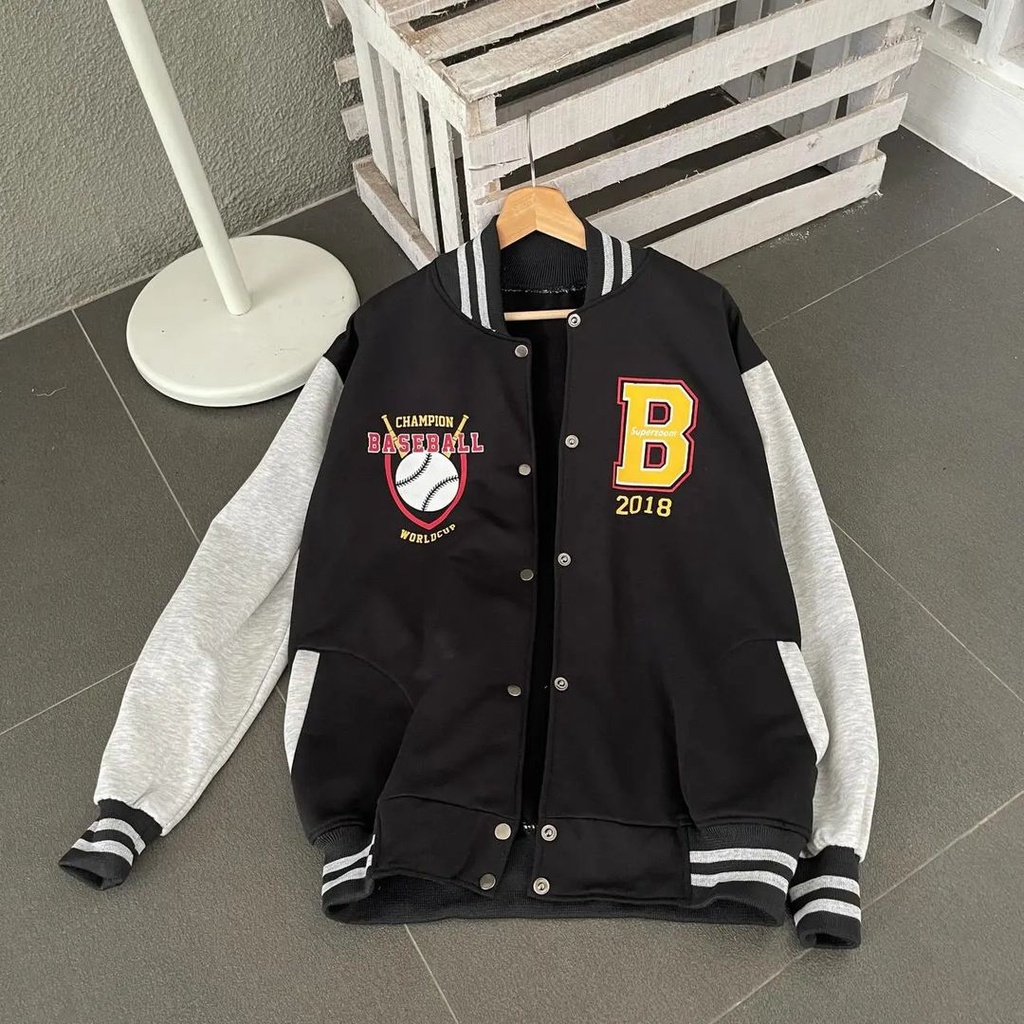 Jaket Sweater Baseball B bisa untuk pria/wanita