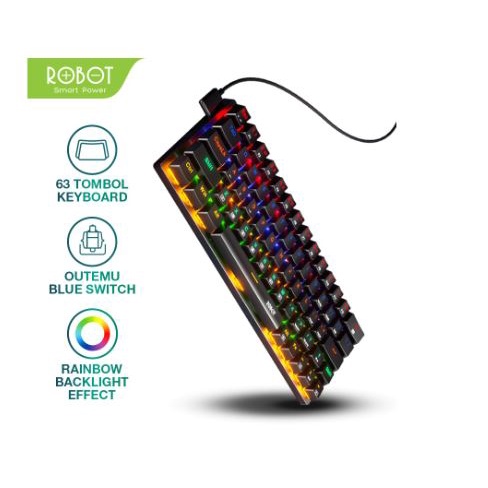 Keyboard gaming mechanical robot wired usb type-c 63 keys 60% tkl rainbow backlight kb20 kb-20