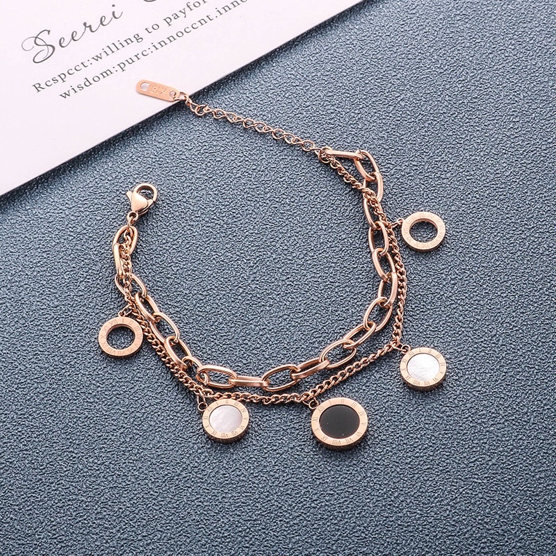 Gelang Titanium Premium 2 Layer Korea Vintage Style Warna Rosegold