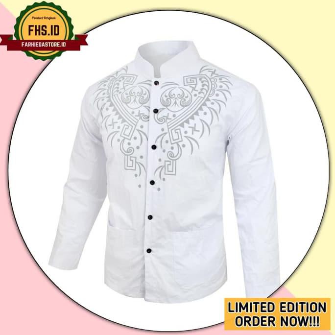 Kemeja Koko Pria Lengan Panjang Hem Samed Terbaru Baju Muslim Original - Putih