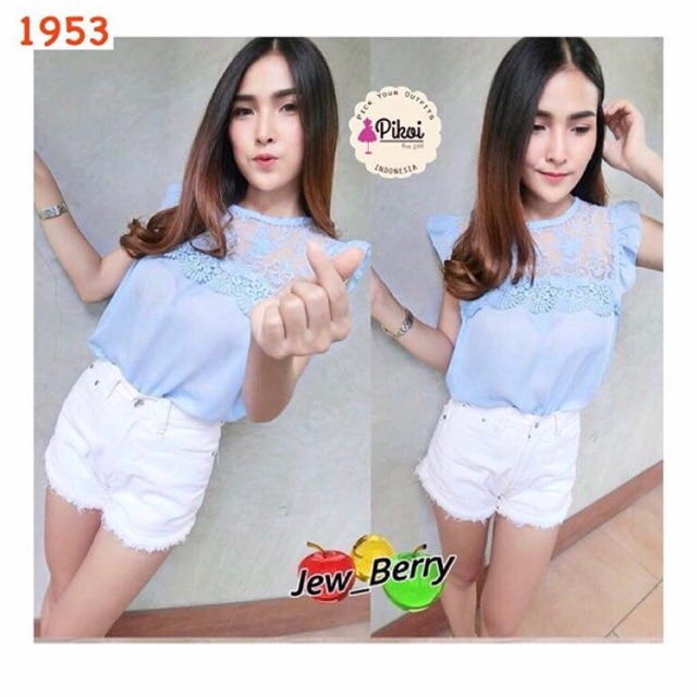 Blouse katun putih cantik / blouse bangkok murah / blouse lace cantik / blouse cewek murah / 1953