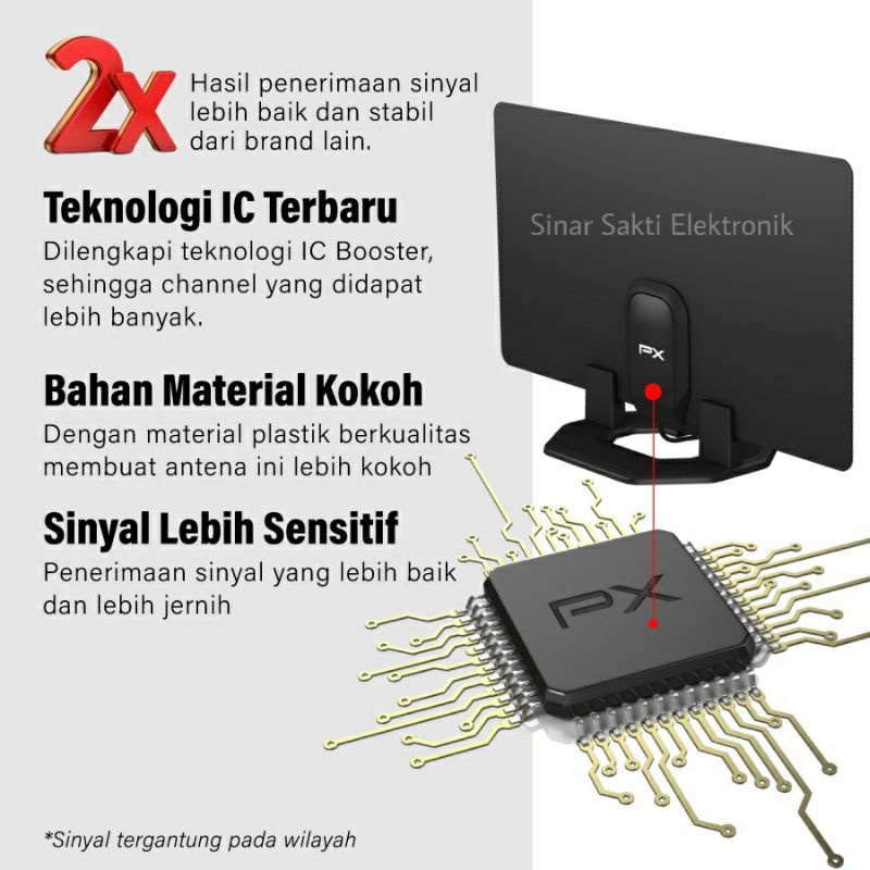 Antena TV Digital Analog Indoor Dinding DVB-T2 + Booster PX UDA-2100A UDA 2100 A