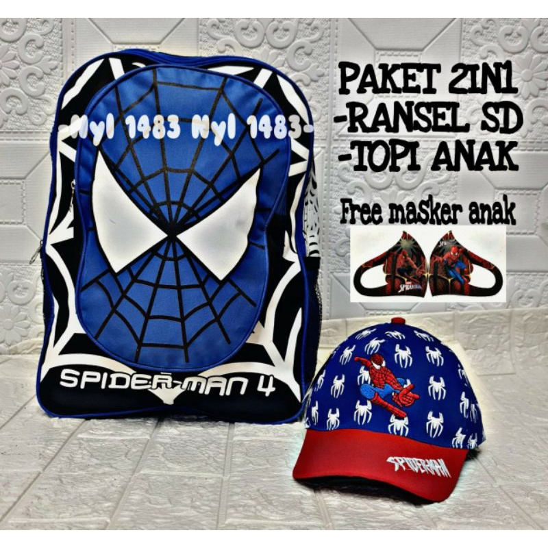 RANSEL ANAK SD 2IN1 SPIDERMAN/TOPI BORDIR