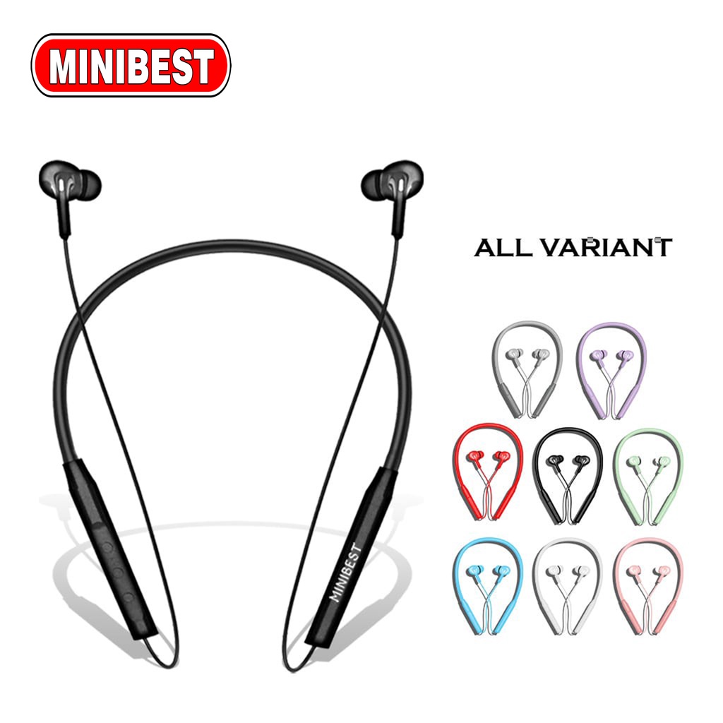 MB-168 TWS Headset Neckband Waterproof Bluetooth Sport Magnetik Wireless Bass Stereo Macaron