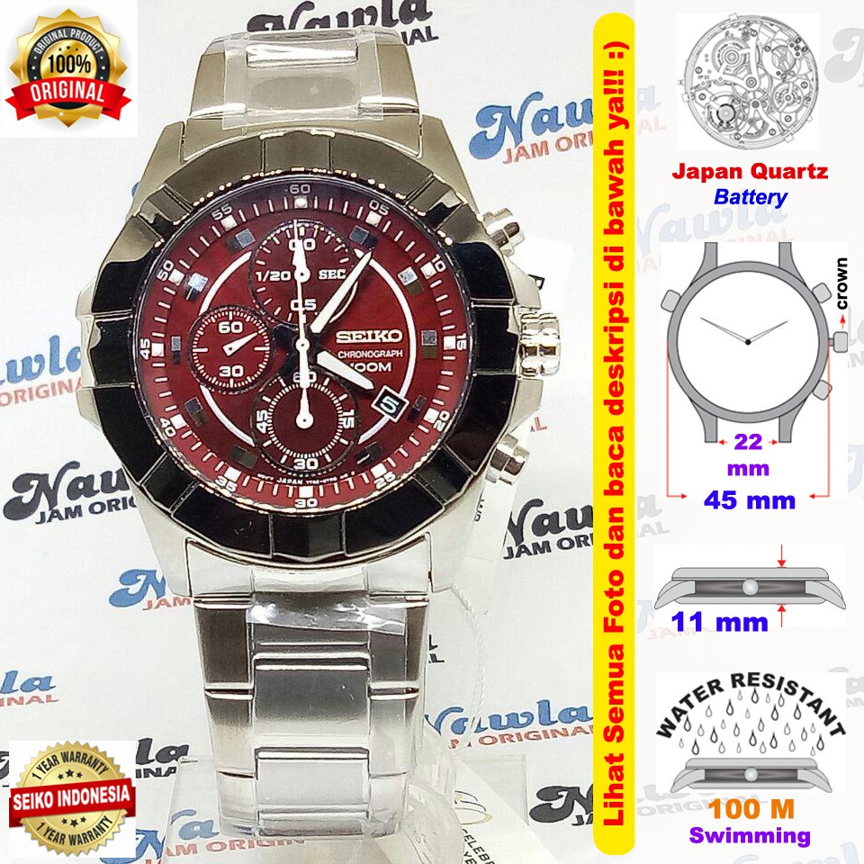 Seiko Quartz SNDE13P1 Chronograph Maroon Dial | Jam Pria SNDE13