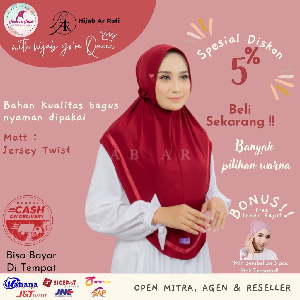 Jilbab Arrafi Tebaru 2022 AR 547 Instan Polos Ped AntemJersey Twist Model Hijab Tali Serut