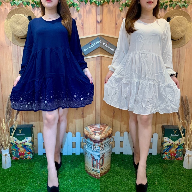 DRESS CRINCLE BABYDOLL MOTE LONGSLEEVE 3021