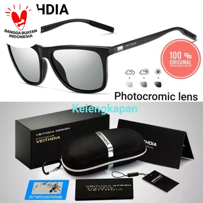 Kaca Mata Hitam VEITHDIA 6108 Original Kacamata Photocromic Polarized Sunglasses UV400 Polarisasi