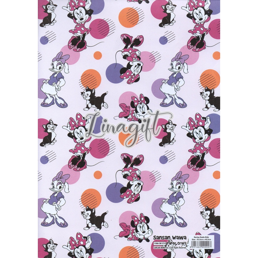 ( 5 Lembar ) MINNIE MOUSE SANWA - KERTAS KADO SANWA TIKUS MIKI - GIFT WRAP PAPER SANSAN WAWA MICKEY AND FRIENDS - WALT DISNEY DAISY DUCK / DESY BEBEK