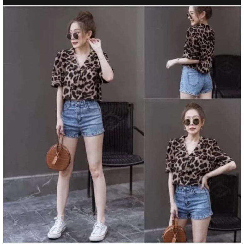 Kemeja Leopard Lengan Panjang &amp; Pendek/ Kemeja Wanita Kekinian/ Bahan Katun Rayon Viscose/ Super Adem &amp; Ellegant/ Fashion Wanita Terbaru