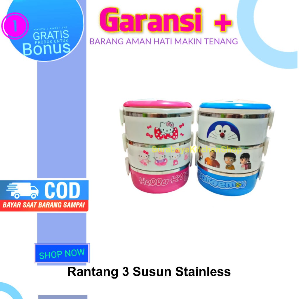 Rantang 3 Susun Stainless - Lunch Box Tempat Bekal Makanan Anti Tumpah
