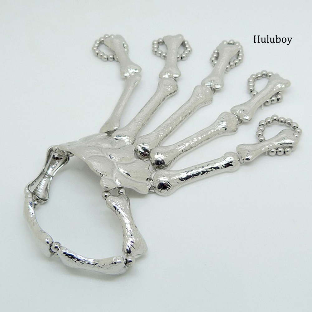 Punk Gothic Skeleton Skull Bone Hand Bangle Finger Ring Bracelet