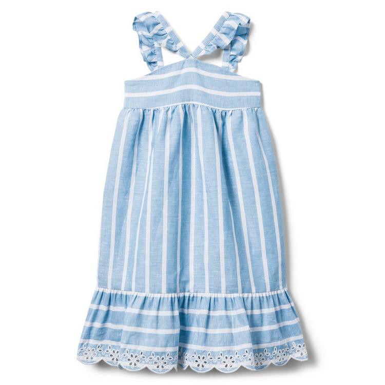 Janie and Jack Baby Dress - Striped Baby Blue Eyelet Dress 3-6M