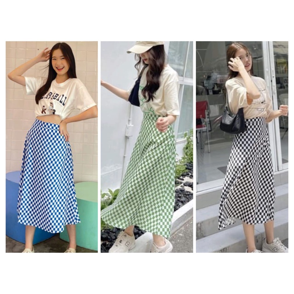 JKFashion - ZEC OOTD Rok Midi Kotak / Rok Catur / Rok Motif Kotak / Rok Midi / Rok Terbaru / Rok Kek
