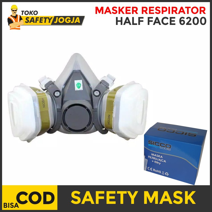 MASKER GAS RESPIRATOR SICCO HALF FACE 6200 + FILTER CATRIDE