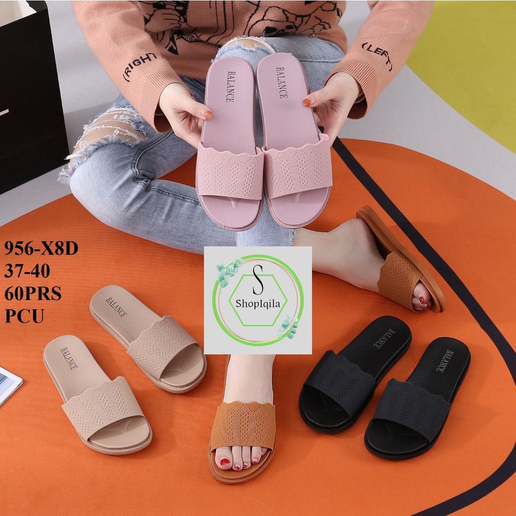 SANDAL KOKOP SLOP KOREA MEREK BALANCE DARI BAHAN KARET EVA lentur dan ringan motif WARNA TRENDI 956-x8D (37-40)