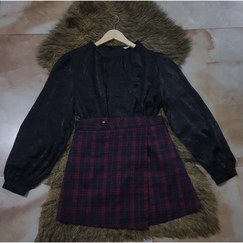 Top blouse longsleeve puff velvet