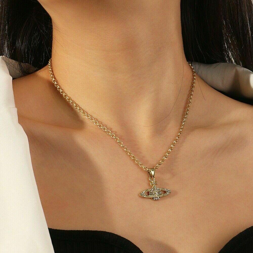 Nanas Saturnus Jantung Orb Liontin Hadiah Valentine Anting Rantai Klavikula Kristal