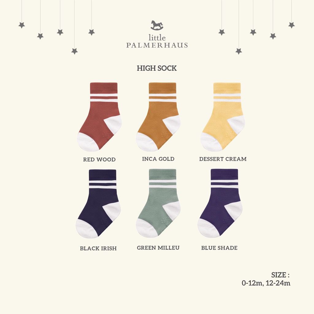 Little Palmerhaus Wording High Socks - FOLDED CUFF SOCKS - BASIC SHORT SOCKS (WITH ANTI SLIP) - Kaos kaki bayi