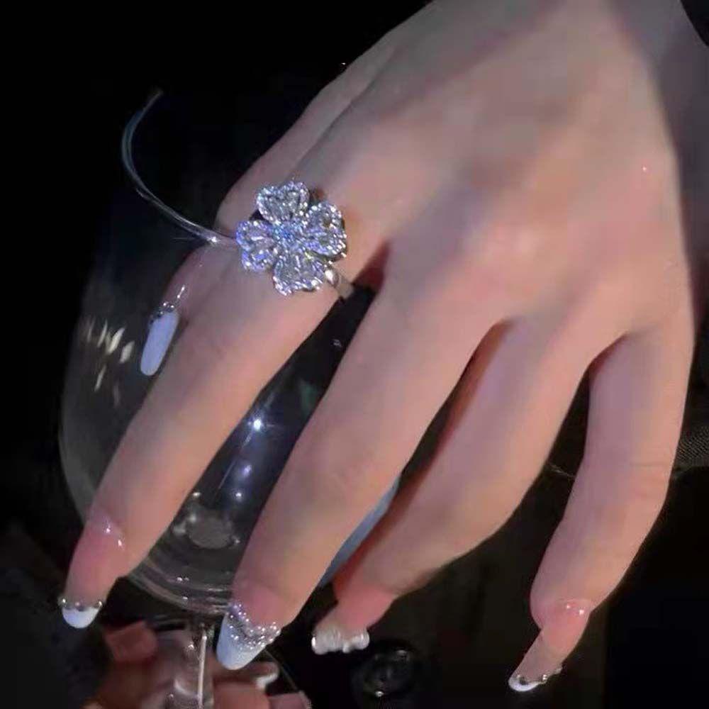 Mxbeauty Berputar Zirkon Cincin Kepribadian Elegan Temperamen Pesta Perhiasan Dapat Diputar Warna Perak Kincir Angin Berlian Imitasi Wanita Jari Rings