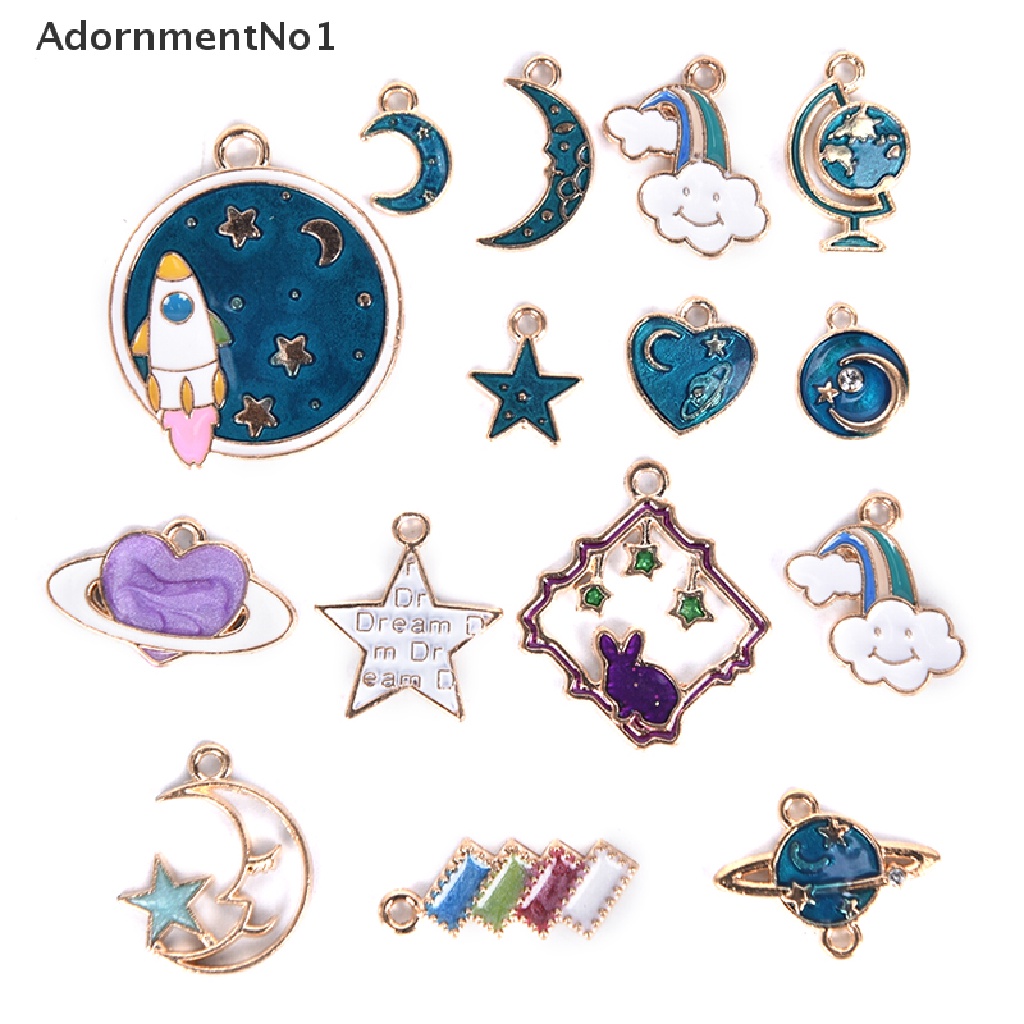 (AdornmentNo1) 15 Pcs Liontin Enamel Motif Bulan / Bintang / Alam Semesta Untuk Membuat Perhiasan DIY