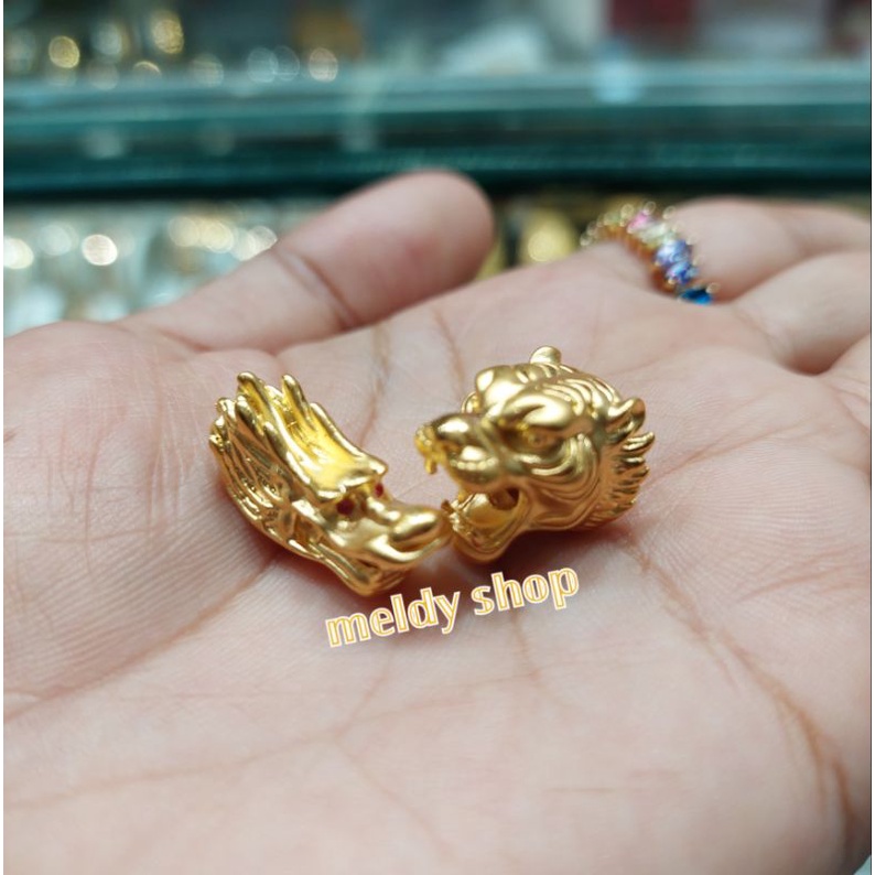 emas saja charm kepala naga kepala macan tiger emas hongkong 24k 999