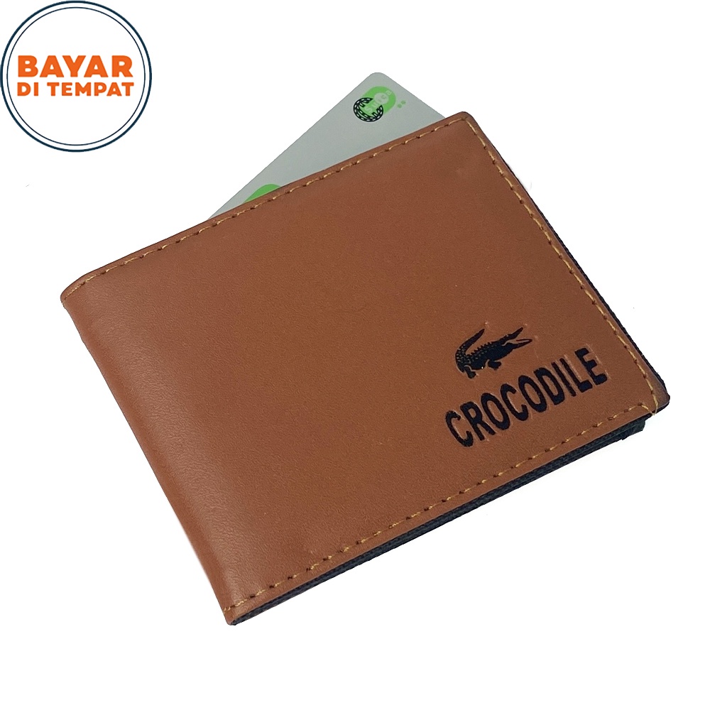 SHOPEE 6.6 SUPER SALE!! Dompet Crocodile Kulit Sintetis Dompet Pendek Lipat Dua 3/4 Dompet Pria Bifold Terbaru Dompet Kartu - Brown