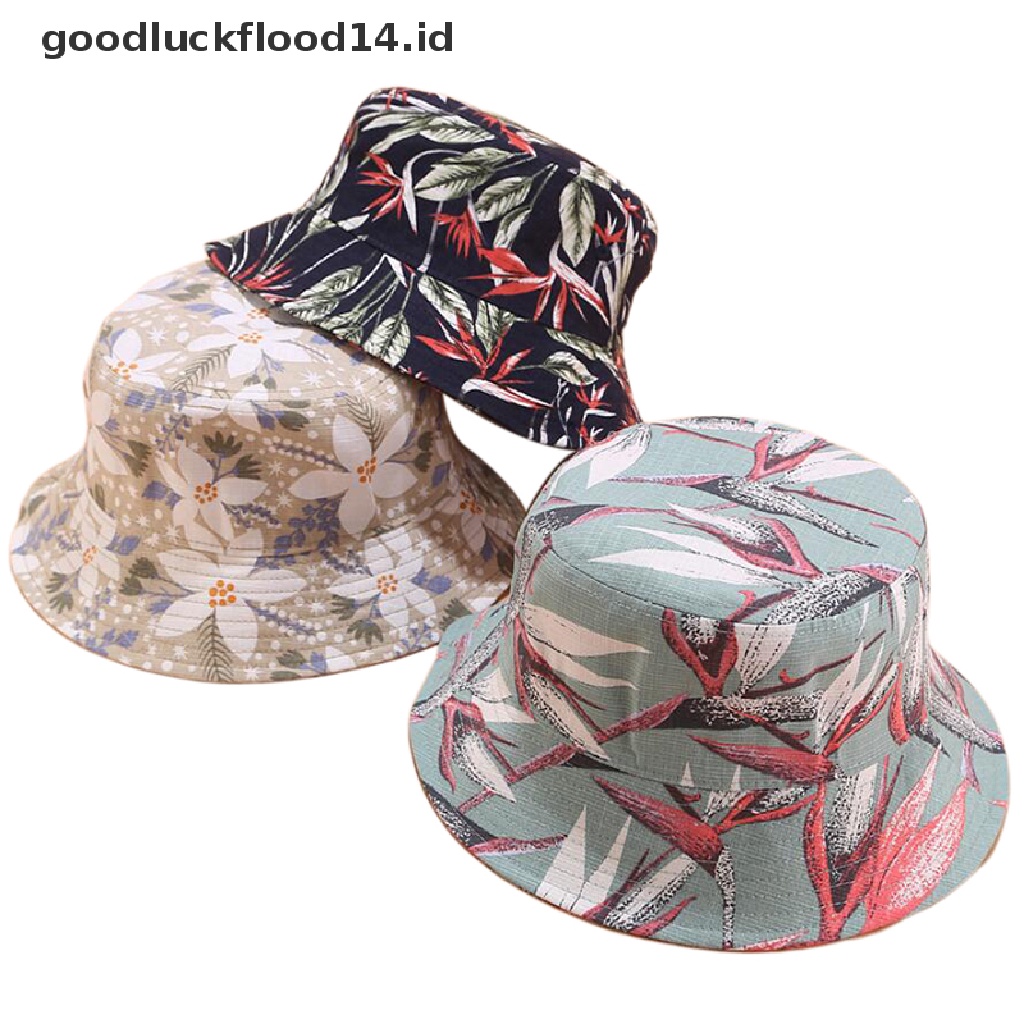 [OOID] Double Side Bucket Cute Flower Print Hat Fisherman Outdoor Sun Cap Hats Fashion ID